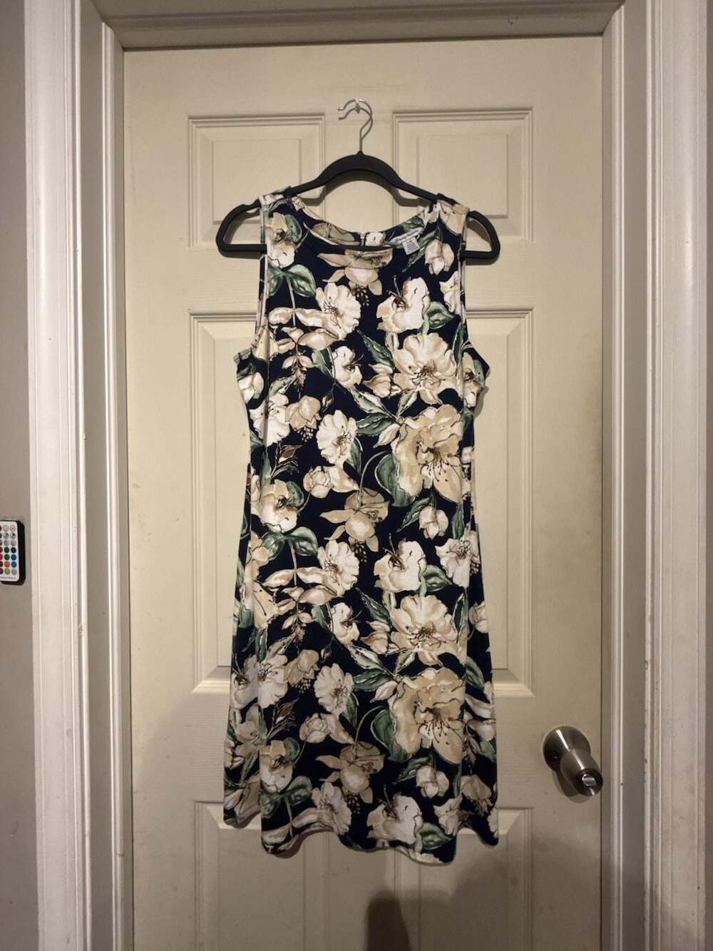 Tommy Bahama Dress Size L/G Floral Sleeveless Navy Blue Sheath